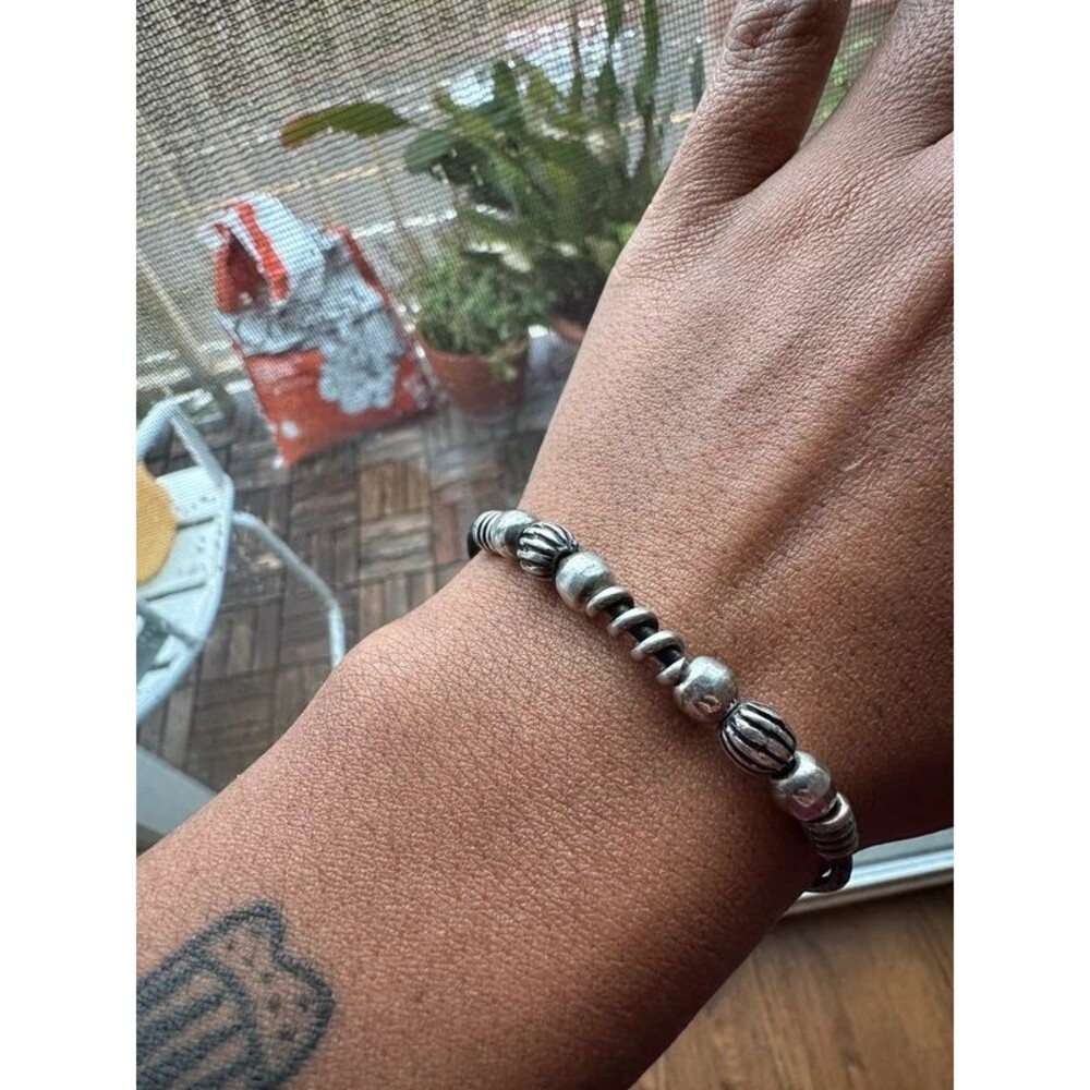 Leather and Sterling Bead Bracelet with Toggle Clasp